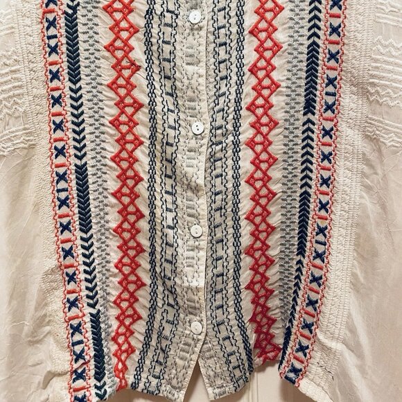 JOHNNY WAS Cream/Off White Embroidered Melvin Button Down Blouse Sz M - Picture 7 of 11